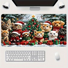 Cute Cats and Dogs Christmas Mouse Pad - Festive Holiday Desk Mat with Colorfu picture