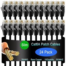 24 PCS Cat6a Slim Ethernet Patch Cable 2ft Black 10G Data Center Network picture
