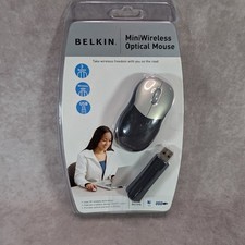 Belkin Mini Wireless Optical Mouse 3-Button USB Silver Black PC/Mac OPEN BOX picture