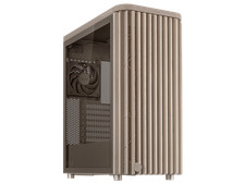 ASUS ProArt PA401 Wood Edition Beige ATX case features a tempered glass panel, picture