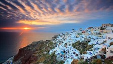 Landscape sunset clouds sky horizon oia town greece Custom Gaming Mat Desk picture