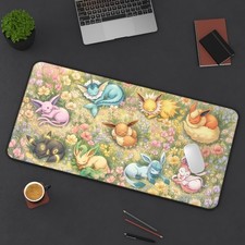 Sleeping Pokémon Meadow Desk Mat Eevee and Eeveelutions Floral Desk Accessories picture