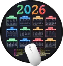 2026 Calendar Round Mouse Pad, Colorful Yearly Calendar Desk Mat with US picture