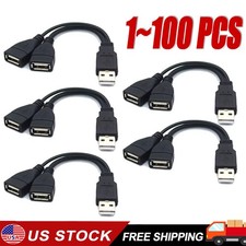 USB 2.0 A Male To 2 Dual USB Female Jack Y Splitter Hub Power Adapter Cable LOT picture