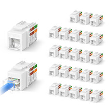 VCELINK Cat6 Keystone Jacks with Dust-Proof Cover, White, 25-Pack | Dust-Proof, picture