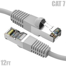 12FT Cat7 RJ45 Network LAN Ethernet SSTP Patch Cable Shielded Copper 600MHz Gray picture