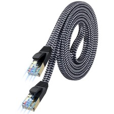 Cat 7 Flat Ethernet Cable 6.6FT,10Gbps,Braided,Shielded(3FT-150FT) picture