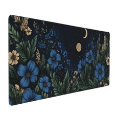 OUNNTC Gaming Mouse Pad, Black Blue Vintage Botanical 35.4