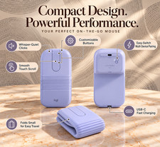 Logitech MOBI FOLD Foldable Bluetooth Mouse Periwinkle Blue Ultra Portable picture