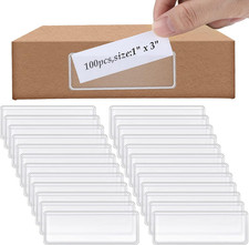 100 Pcs Label Holder Self Adhesive Clear Pocket 3X1 Inch Plastic Shelf picture