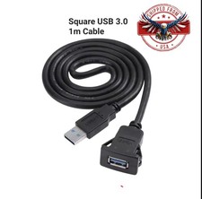 SIngle Port Square USB 3.0 Panel Flush Dash Mount Extension Cable Buckle Car 1m picture