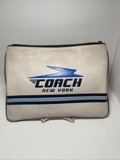 Coach Leather Cream and Blue Tablet Bag Purse Wallet Satchel NoB1944 F73076 picture