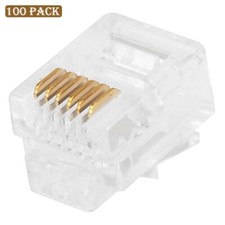 100 pcs RJ12 Modular Plug Telephone Cable Head Crimp On Flat Stranded Wire 6P6C picture