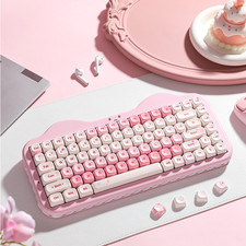 YUNZII C75 Wireless Keyboard Pink Peach Bubble Water - Gift for Girls picture