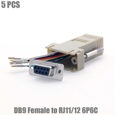 5 Pcs DB9 RS232 Female to RJ11 RJ12 6P6C Phone Line Jack Modular Adapter Ivory picture