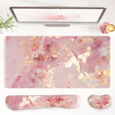 QiyI PU Leather Desk Mat Set, 4in1 Ergonomic Wrist Rest, Pink Marble picture