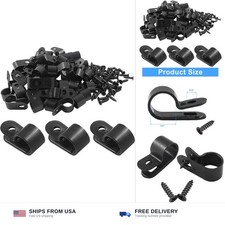 Hordion 50 Pack 1/2 Inch R-Type Cable Clips Cable Clamp Black Mounting Clip picture