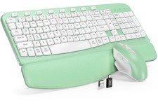 SABLUTE Wireless Keyboard and Mouse Combo with Ergonomic Wave Key Green picture