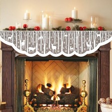 White Christmas Fireplace Mantel Cover – Lace Reindeer Snowflake Mantle Scarf  picture