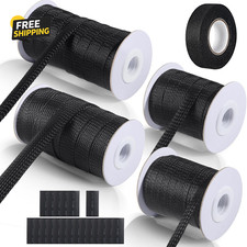 132FT Expandable Braided Cable Sleeve PET Wire Loom Cable Management Black picture