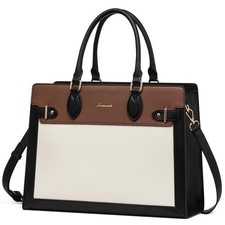 LOVEVOOK Laptop Bag for Women 15.6 Inch Work Inch, Black-white-brown  picture