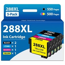 288XL Ink Cartridges for Epson XP-440 XP-340 XP-446 XP-330 (5PK, 2BK/C/M/Y) picture