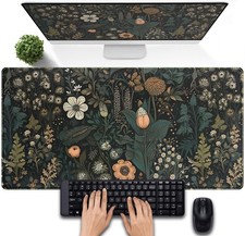 Dark Flower Desk Mat Floral Plants 31.5