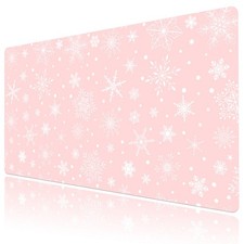 Winter White Snowflake Pink Christmas Desk Mat for Keyboard and Mouse Desk Pad picture