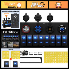 Waterproof 8 Gang Rocker Switch Panel 12V with Blue LED for Marine & Automotive picture