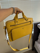D.A. Milano Yellow Saffiano Leather Briefcase Laptop Bag picture