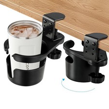 Upgraded Deeper Desk Cup Holder with 360° Rotation, Clamp Mount Design, Met picture