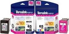 Versaink Nano 65 Ms Micr Black & Cs Tri Color Ink Cartridges For Hp Printers picture