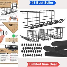 Under Desk Cable Organizer Tray 4 Pack 17 Inch Black Wire Management Wood MDF picture