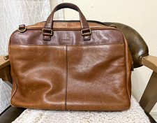 Fossil cognac Brown Solid Leather Briefcase Laptop Bag for 15 in Laptop no strap picture