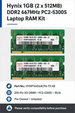 Hynix 1GB (2x512MB) DDR2 SO-DIMM PC2-5300S DDR2-667 200-Pin HYMP164S64CP6-Y5 AB picture