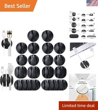 Compact 16PC Black Cable Clips: Residue-Free Cord Organizers for Home & Office picture