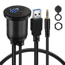 BATIGE Alloy USB 3.0 AUX DC3.5mm Port Car Mount Flush Cable for 3ft, Black picture