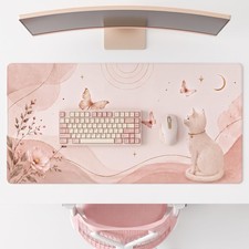 Large Desk Mat 31.5x15.7 Inch Pink Cat Butterfly Mouse Pad | Aesthetic Moon S... picture