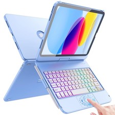FUWANG Touch Keyboard Case for iPad A16 11th/10th Gen, 360° Rotating, Blue picture