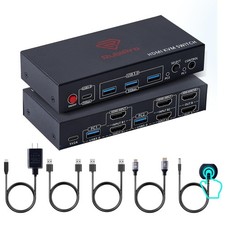 RubiPro Dual Monitor HDMI KVM Switch 2 PC 8K 4K120 USB 3.0 Remote New picture