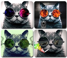 COOL CAT w/ Sunglasses ~ Mouse Pad / PC Mousepad ~ Funny GIFT Meme Trippy Stoned picture