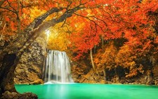 Landscape nature colorful waterfall trees fall red Custom Gaming Mat Desk picture