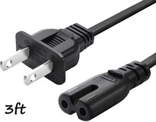 AC 2 Prong Power Cord 3FT Standard 2-Slot Power Cable Replacement picture