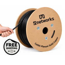 52networks Cat6A Plenum Solid Copper 1000ft 23AWG 750MHz 10Gbps UTP Cable Black picture