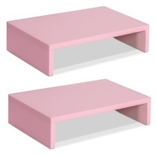 Pink Monitor Stand Riser-2 Pack,Wood 2 Tier Adjustable Monitor Stand Dual Mon... picture