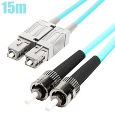15M SC to ST UL OM4 Duplex 50/125 Multi Mode Fiber Optic Optical Cable 3mm Aqua picture