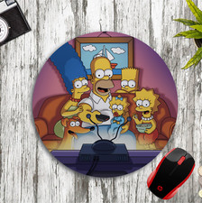 THE SIMPSONS WATCHING TV ROUND NEOPRENE GAMING MOUSE PAD MAT HOME SCHOOL OFFICE picture