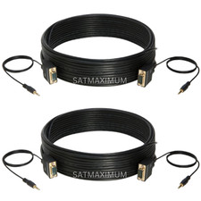 2 pcs 15FT SVGA Super VGA 3.5mm Aux Cable Audio Video Male to Male Monitor picture