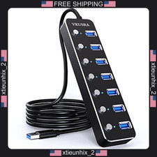 USB Hub 7 Port USB 3.0 Aluminum with Individual Switch and 4ft Cable picture
