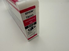 Genuine Exp.2020 Epson T8043 Vivid Magenta Ink Cartridge 700mL (534ml Remaining) picture